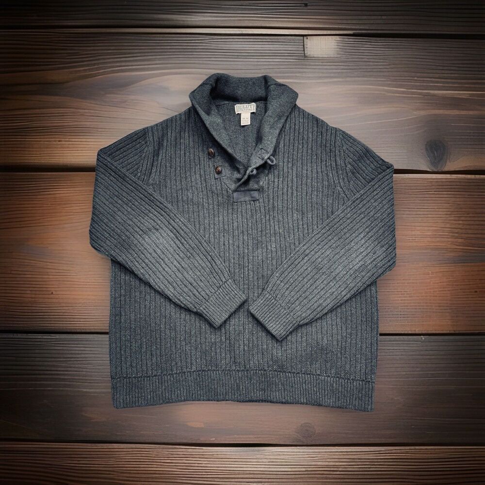 Duluth Trading Wool Blend Cable Brigadier Sweater Mens 2XL T Gray Shawl Collar - Picture 2 of 6